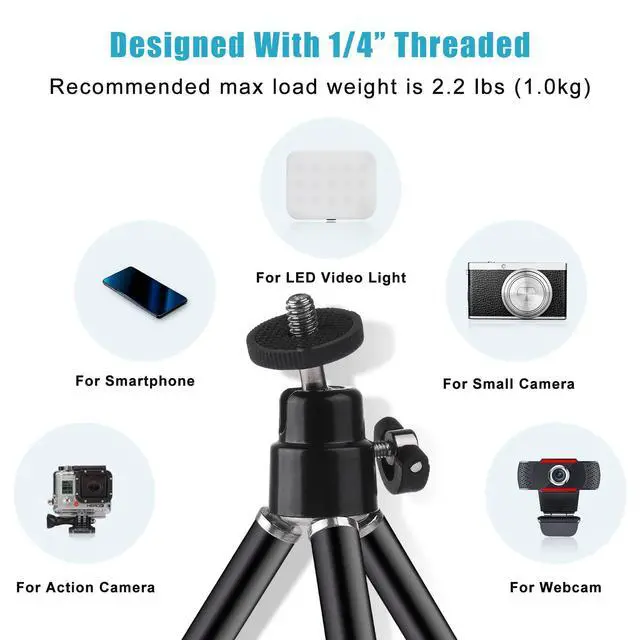 Alt view image 2 of 7 - Mini Tripod for Webcam and Phone, 12.4 inch Metal Extendable Webcam Stand with Phone Holder, Small Tripod for Desk