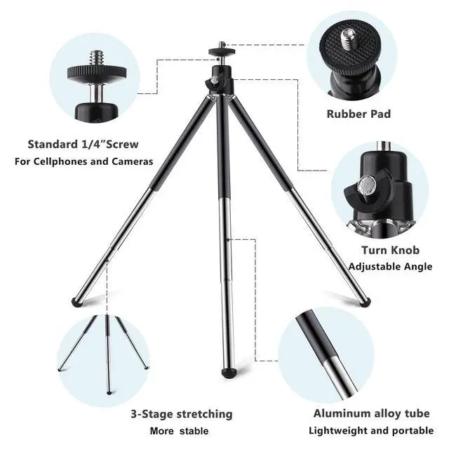 Alt view image 4 of 7 - Mini Tripod for Webcam and Phone, 12.4 inch Metal Extendable Webcam Stand with Phone Holder, Small Tripod for Desk