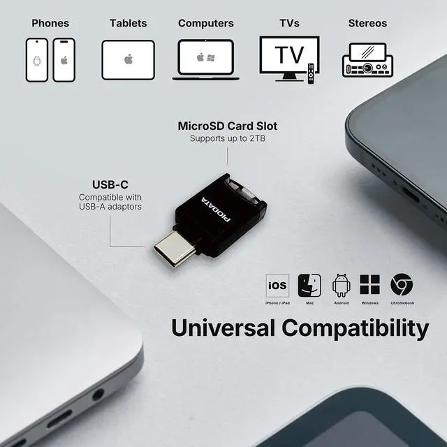 Alt view image 7 of 7 - MFi USB-C MicroSD Card Reader for iPhone, iPad & Android - Black