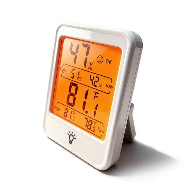 Main image of and Hygrometer,Indoor Temperature and Humidity Monitor,Bracket & Back Suction for Greenhouse,Terrarium, Incubator,with Backlit,Highest & Lowest Records