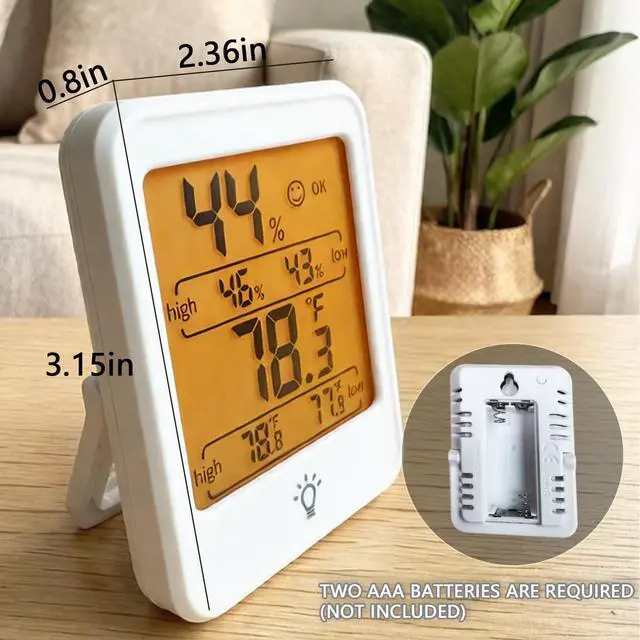 Alt view image 3 of 6 - and Hygrometer,Indoor Temperature and Humidity Monitor,Bracket & Back Suction for Greenhouse,Terrarium, Incubator,with Backlit,Highest & Lowest Records