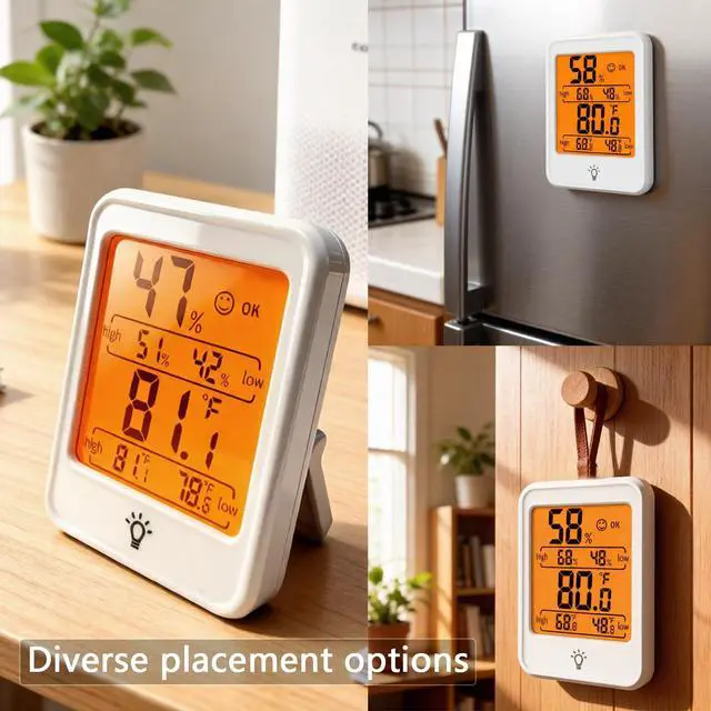 Alt view image 6 of 6 - and Hygrometer,Indoor Temperature and Humidity Monitor,Bracket & Back Suction for Greenhouse,Terrarium, Incubator,with Backlit,Highest & Lowest Records