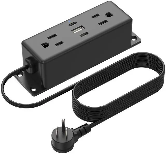 Main image of Wall Mount Power Strip with USB Ports, Under Desk Mountable Power Strip with Outlets, 6FT Flat Plug Extension Cord Outlet, 20W USB-C Ports.