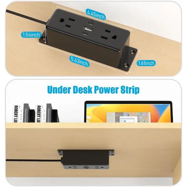 Alt view image 5 of 7 - Wall Mount Power Strip with USB Ports, Under Desk Mountable Power Strip with Outlets, 6FT Flat Plug Extension Cord Outlet, 20W USB-C Ports.