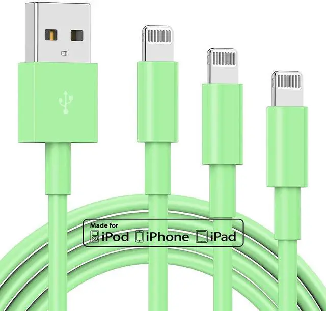 Main image of 3 Pack Apple MFi Certified Charger Cable 10 Ft, Lightning to USB Cable Cord 10 Foot, 2.4A Fast Charging,Apple Phone 10 Feet Long Chargers for iPhone 14/13/12/11/X/XS/XR/SE/8/7 Plus Pro Max Mini Green