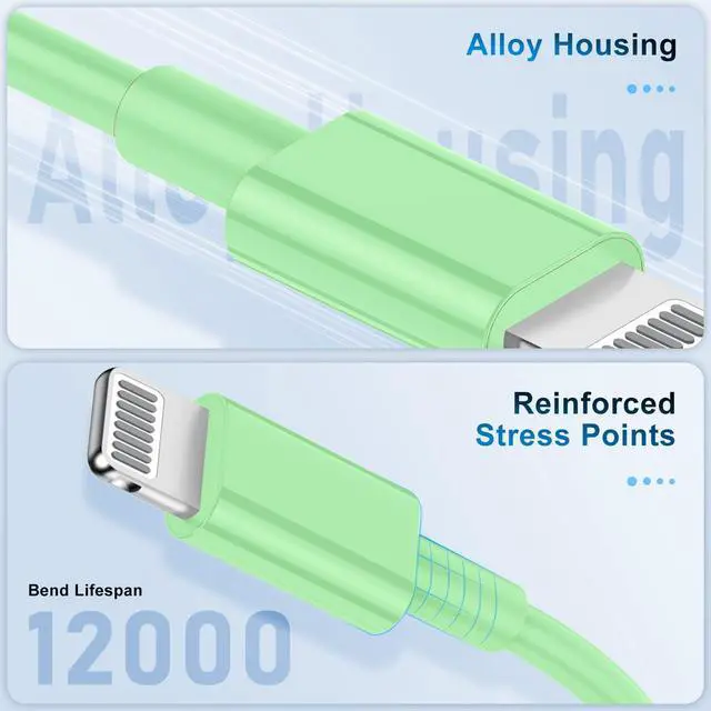 Alt view image 3 of 7 - 3 Pack Apple MFi Certified Charger Cable 10 Ft, Lightning to USB Cable Cord 10 Foot, 2.4A Fast Charging,Apple Phone 10 Feet Long Chargers for iPhone 14/13/12/11/X/XS/XR/SE/8/7 Plus Pro Max Mini Green