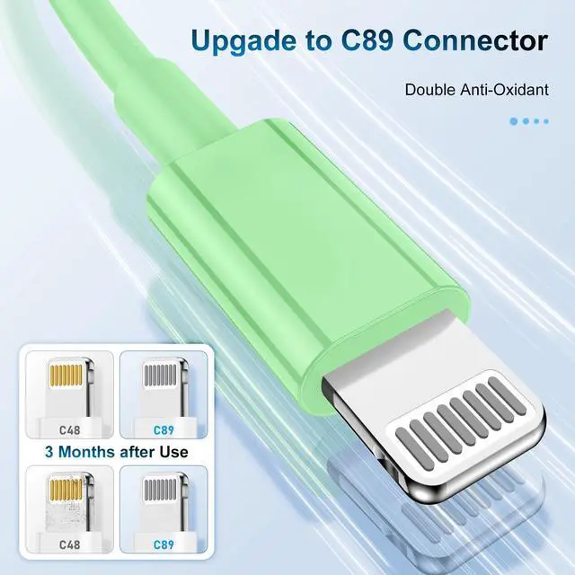 Alt view image 5 of 7 - 3 Pack Apple MFi Certified Charger Cable 10 Ft, Lightning to USB Cable Cord 10 Foot, 2.4A Fast Charging,Apple Phone 10 Feet Long Chargers for iPhone 14/13/12/11/X/XS/XR/SE/8/7 Plus Pro Max Mini Green