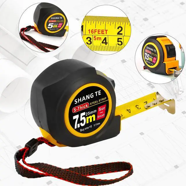 Alt view image 3 of 7 - 2 Packs Tape Measure 25 ft /16 ft, Steel Measuring Tape Retractable, 25-Foot /16-Foot Basics Self-Locking Measurement Auto Lock Tape Rule Imperial/Metric Tape Measure for Body Measurements