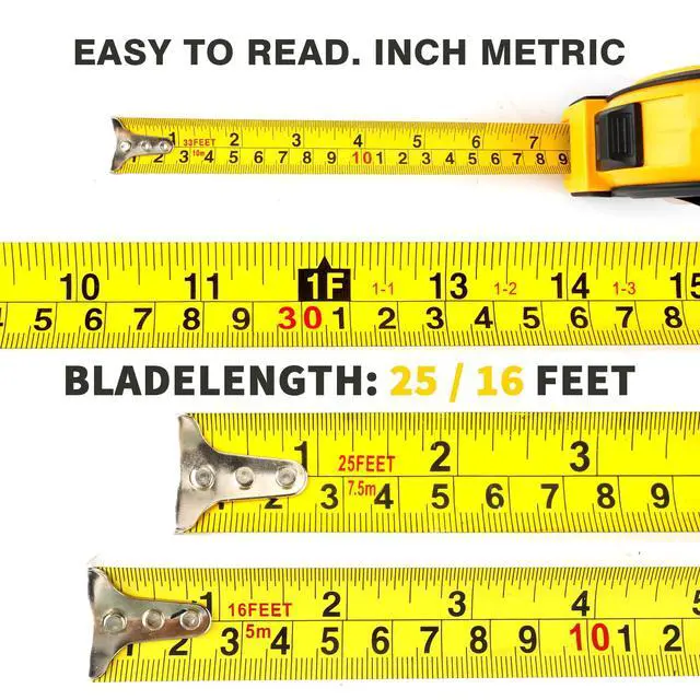 Alt view image 5 of 7 - 2 Packs Tape Measure 25 ft /16 ft, Steel Measuring Tape Retractable, 25-Foot /16-Foot Basics Self-Locking Measurement Auto Lock Tape Rule Imperial/Metric Tape Measure for Body Measurements