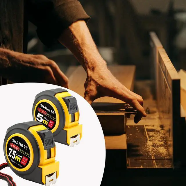 Alt view image 6 of 7 - 2 Packs Tape Measure 25 ft /16 ft, Steel Measuring Tape Retractable, 25-Foot /16-Foot Basics Self-Locking Measurement Auto Lock Tape Rule Imperial/Metric Tape Measure for Body Measurements
