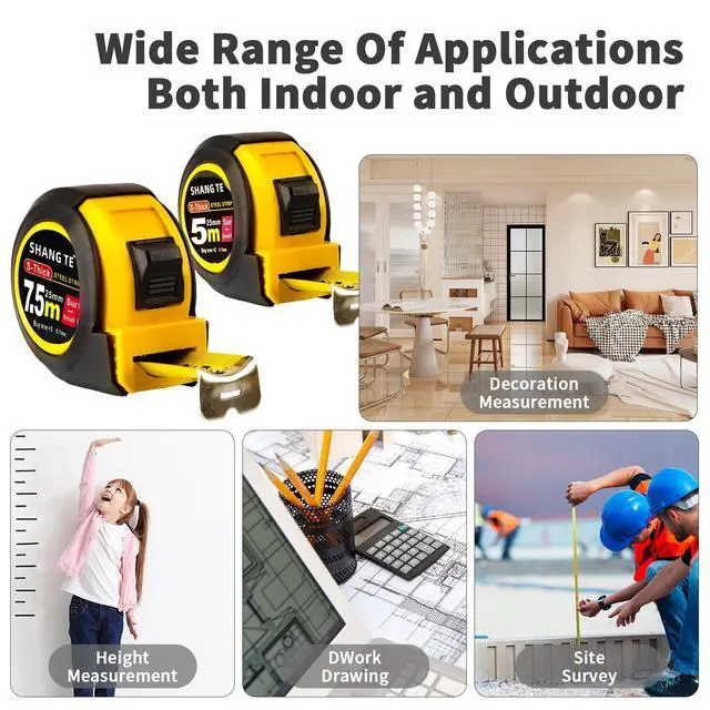 Alt view image 7 of 7 - 2 Packs Tape Measure 25 ft /16 ft, Steel Measuring Tape Retractable, 25-Foot /16-Foot Basics Self-Locking Measurement Auto Lock Tape Rule Imperial/Metric Tape Measure for Body Measurements