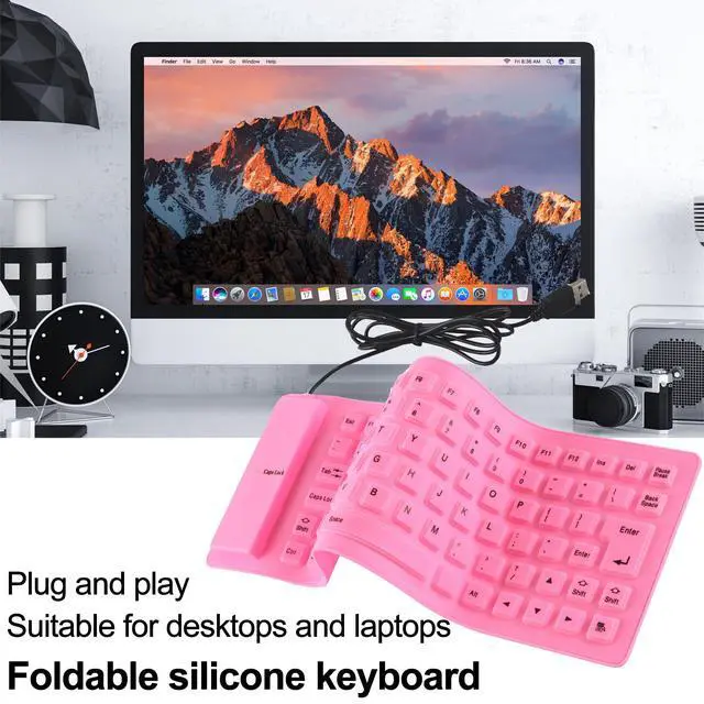 Alt view image 2 of 7 - Foldable Silicone Keyboard, 85-Key Silent Portable Silicone Wired Keyboard, USB Interface Connection, Soft Rubber, Rollable, Lightweight, Waterproof, Dustproof, for Desktops, Notebooks, TravelPink
