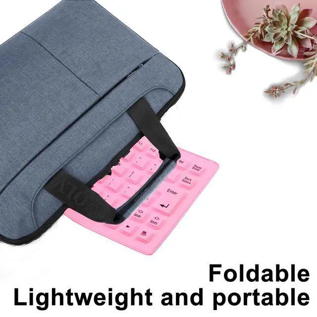 Alt view image 4 of 7 - Foldable Silicone Keyboard, 85-Key Silent Portable Silicone Wired Keyboard, USB Interface Connection, Soft Rubber, Rollable, Lightweight, Waterproof, Dustproof, for Desktops, Notebooks, TravelPink