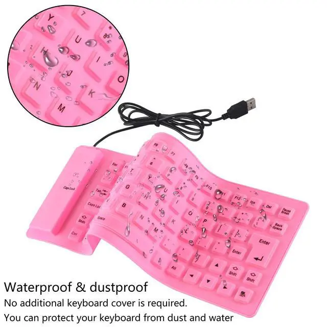 Alt view image 6 of 7 - Foldable Silicone Keyboard, 85-Key Silent Portable Silicone Wired Keyboard, USB Interface Connection, Soft Rubber, Rollable, Lightweight, Waterproof, Dustproof, for Desktops, Notebooks, TravelPink