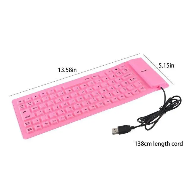 Alt view image 7 of 7 - Foldable Silicone Keyboard, 85-Key Silent Portable Silicone Wired Keyboard, USB Interface Connection, Soft Rubber, Rollable, Lightweight, Waterproof, Dustproof, for Desktops, Notebooks, TravelPink