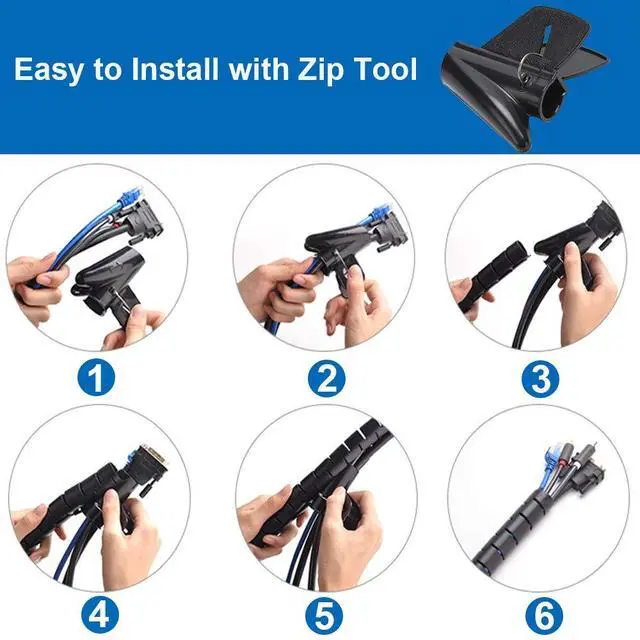 Alt view image 4 of 7 - 10FT Cable Management Sleeve EZ Cord Bundler 1" Diameter w/Zip Clip Zipper Wire Wrap Cord Organizer Cable Tube Hider Flexible & Expandable Home & Office Wire Concealer for PC TV Computer Cinema