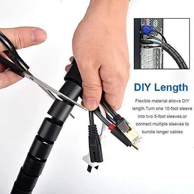 Alt view image 6 of 7 - 10FT Cable Management Sleeve EZ Cord Bundler 1" Diameter w/Zip Clip Zipper Wire Wrap Cord Organizer Cable Tube Hider Flexible & Expandable Home & Office Wire Concealer for PC TV Computer Cinema