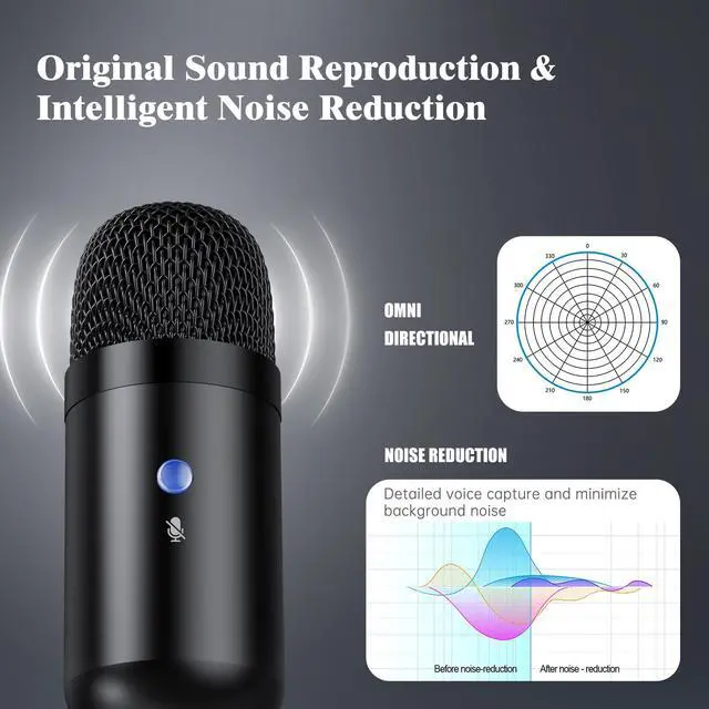 Alt view image 2 of 7 - USB Computer Microphone, Podcast Mic Desktop with Mute Button for Recording Streaming, Omnidirectional Condenser, Plug&Play Stand with Volume Control for PC, Laptop, Mac, YouTube