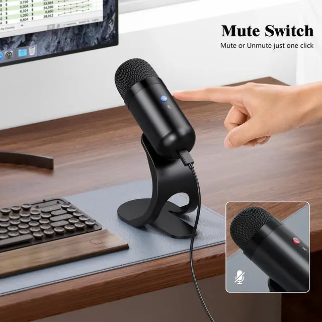 Alt view image 3 of 7 - USB Computer Microphone, Podcast Mic Desktop with Mute Button for Recording Streaming, Omnidirectional Condenser, Plug&Play Stand with Volume Control for PC, Laptop, Mac, YouTube
