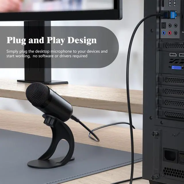 Alt view image 4 of 7 - USB Computer Microphone, Podcast Mic Desktop with Mute Button for Recording Streaming, Omnidirectional Condenser, Plug&Play Stand with Volume Control for PC, Laptop, Mac, YouTube