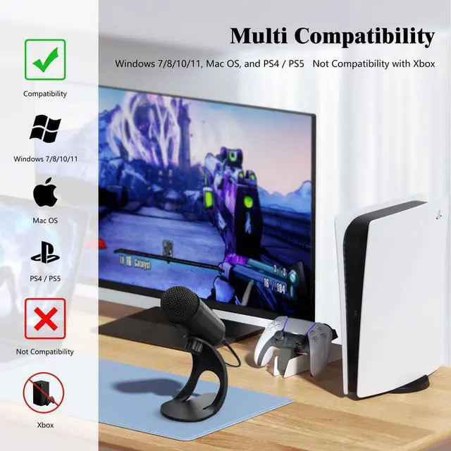 Alt view image 5 of 7 - USB Computer Microphone, Podcast Mic Desktop with Mute Button for Recording Streaming, Omnidirectional Condenser, Plug&Play Stand with Volume Control for PC, Laptop, Mac, YouTube