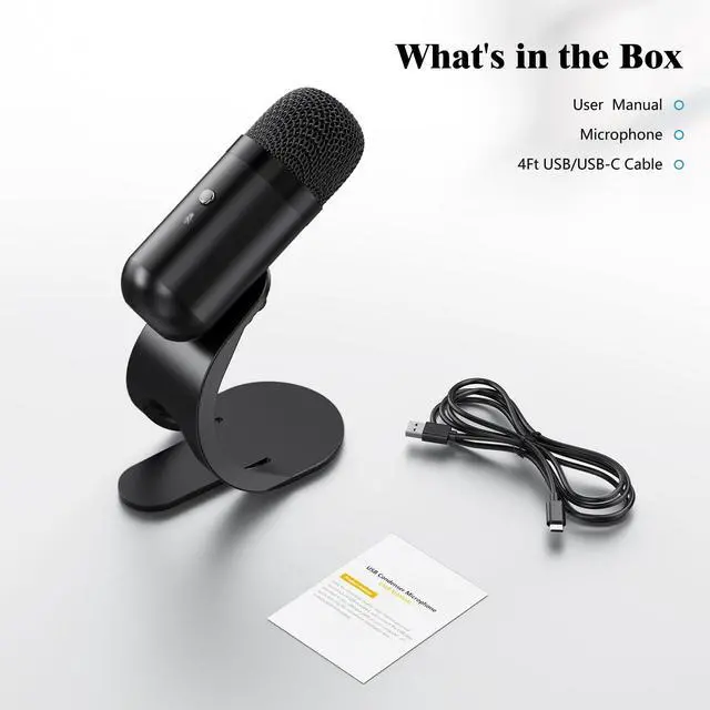Alt view image 7 of 7 - USB Computer Microphone, Podcast Mic Desktop with Mute Button for Recording Streaming, Omnidirectional Condenser, Plug&Play Stand with Volume Control for PC, Laptop, Mac, YouTube