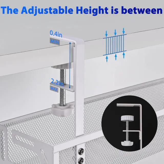 Alt view image 2 of 7 - Under Desk Cable Management Tray Small Clamp-Mounted Wire Organizer & Cord Management Under Desk Holder, No-Drill Metal Cable Tray for Home Office (White)