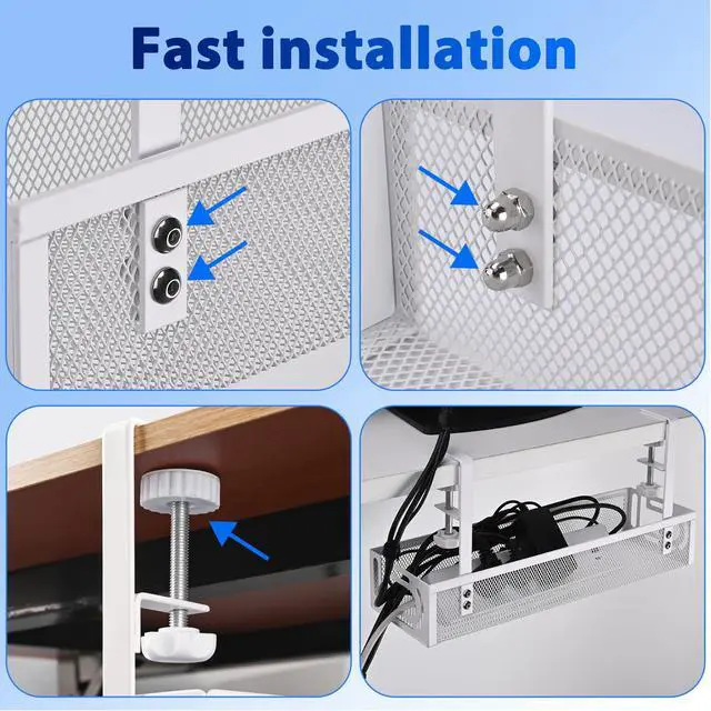 Alt view image 7 of 7 - Under Desk Cable Management Tray Small Clamp-Mounted Wire Organizer & Cord Management Under Desk Holder, No-Drill Metal Cable Tray for Home Office (White)