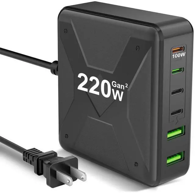 Main image of USB C Charger Block, 220W 6-Port Fast Charger, 100W USB C Laptop Charger for MacBook Pro/Air,iPad Series, iPhone 16/15 14/13Pro Max/12 Samsung Galaxy Note