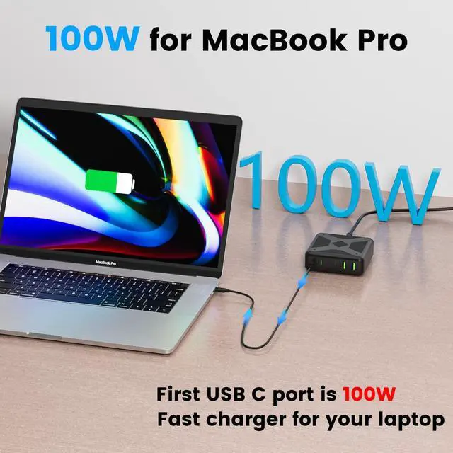 Alt view image 2 of 7 - USB C Charger Block, 220W 6-Port Fast Charger, 100W USB C Laptop Charger for MacBook Pro/Air,iPad Series, iPhone 16/15 14/13Pro Max/12 Samsung Galaxy Note