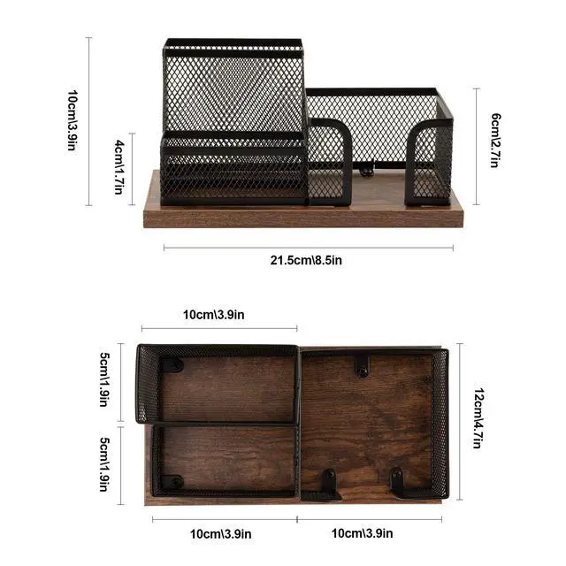 Alt view image 6 of 7 - Antique Wood & Mesh Pen Holder Office Supplies Caddy, Storage Baskets for Desktop Accessorieswith Sticky Notes Holder,3 Compartments(2 Pack Black)