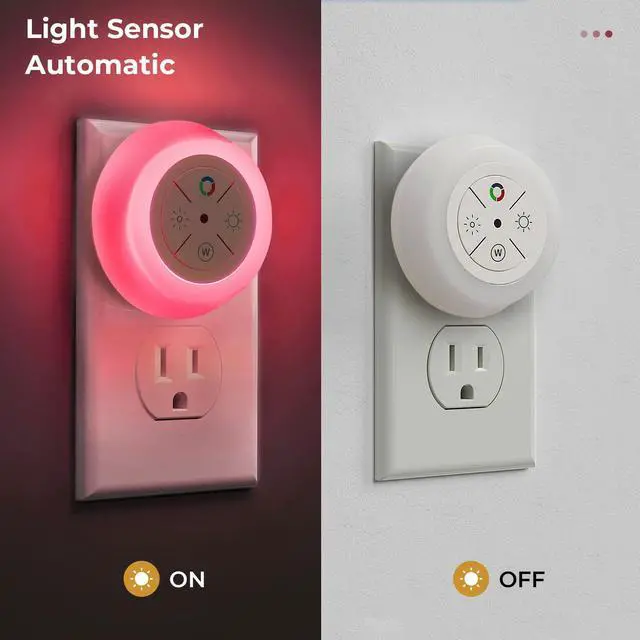 Alt view image 4 of 7 - Night Lights Plug Into Wall, Dusk to Dawn Sensor, 2 Pack,12-Color Changing Led Plug in Night Light Dimmable for Bedroom, Stairs, Kitchen, Hallway, Utility Room, Kids Room