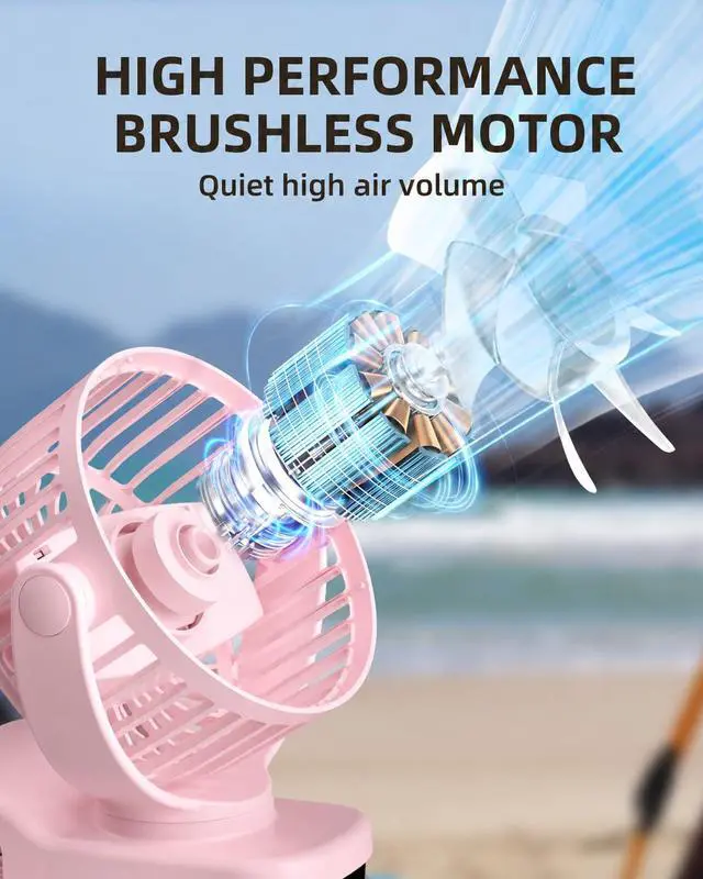 Alt view image 4 of 7 - Mini Clip on Fan, Battery Operated Desk Fan, Digital display3 Speeds Adjustable, Bidirectional 360 ° Adjustable, Super Strong Wind, Portable Fan for Home, Office, Camping