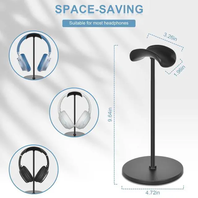 Alt view image 3 of 7 - Headphone Stand, Curved Headset Stand with Aluminum Rod ABS Solid Base Gaming Headset Holder for Desk Headphone Accessories for Organization and Display, Black