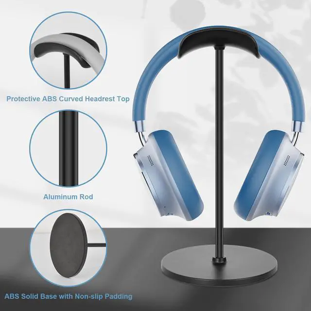 Alt view image 2 of 7 - Headphone Stand, Curved Headset Stand with Aluminum Rod ABS Solid Base Gaming Headset Holder for Desk Headphone Accessories for Organization and Display, Black