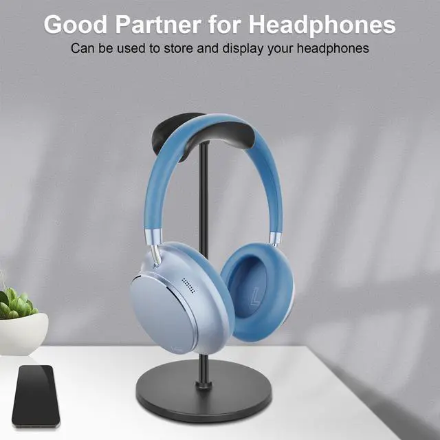 Alt view image 6 of 7 - Headphone Stand, Curved Headset Stand with Aluminum Rod ABS Solid Base Gaming Headset Holder for Desk Headphone Accessories for Organization and Display, Black