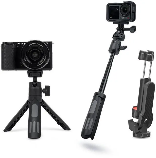 Main image of Lightweight Mini Tripod for Camera/Phone/Webcam & Selfie Stick(18-45cm), 360° Phone Clip & Cold Shoe Mounts - for iPhone/Samsung/GoPro/DJI/Canon/Sony Cameras/Lights