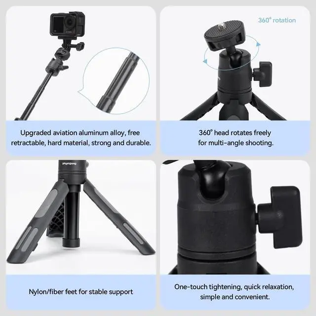 Alt view image 2 of 7 - Lightweight Mini Tripod for Camera/Phone/Webcam & Selfie Stick(18-45cm), 360° Phone Clip & Cold Shoe Mounts - for iPhone/Samsung/GoPro/DJI/Canon/Sony Cameras/Lights
