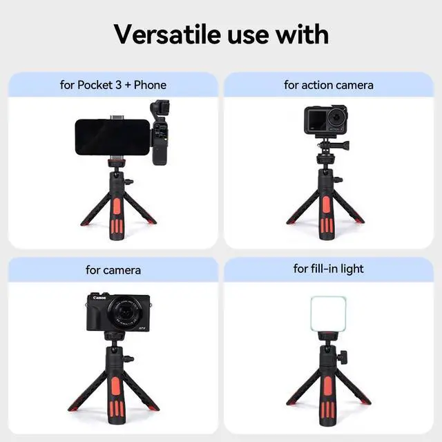 Alt view image 4 of 7 - Lightweight Mini Tripod for Camera/Phone/Webcam & Selfie Stick(18-45cm), 360° Phone Clip & Cold Shoe Mounts - for iPhone/Samsung/GoPro/DJI/Canon/Sony Cameras/Lights