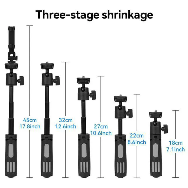 Alt view image 5 of 7 - Lightweight Mini Tripod for Camera/Phone/Webcam & Selfie Stick(18-45cm), 360° Phone Clip & Cold Shoe Mounts - for iPhone/Samsung/GoPro/DJI/Canon/Sony Cameras/Lights