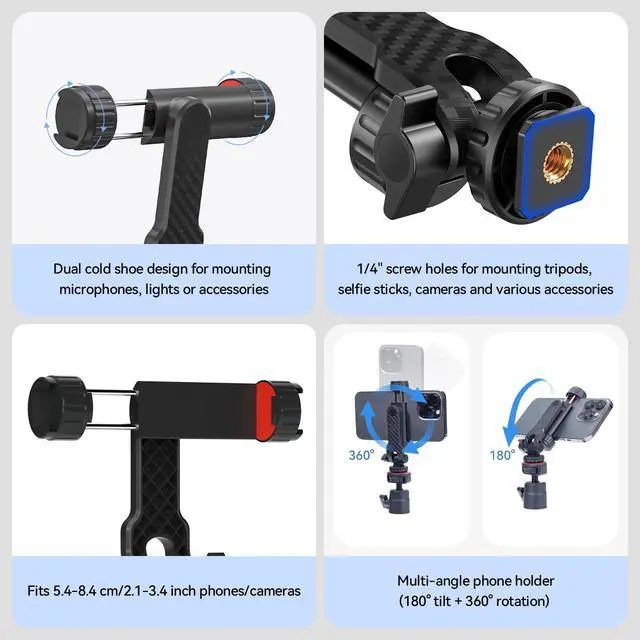 Alt view image 3 of 7 - Lightweight Mini Tripod for Camera/Phone/Webcam & Selfie Stick(18-45cm), 360° Phone Clip & Cold Shoe Mounts - for iPhone/Samsung/GoPro/DJI/Canon/Sony Cameras/Lights