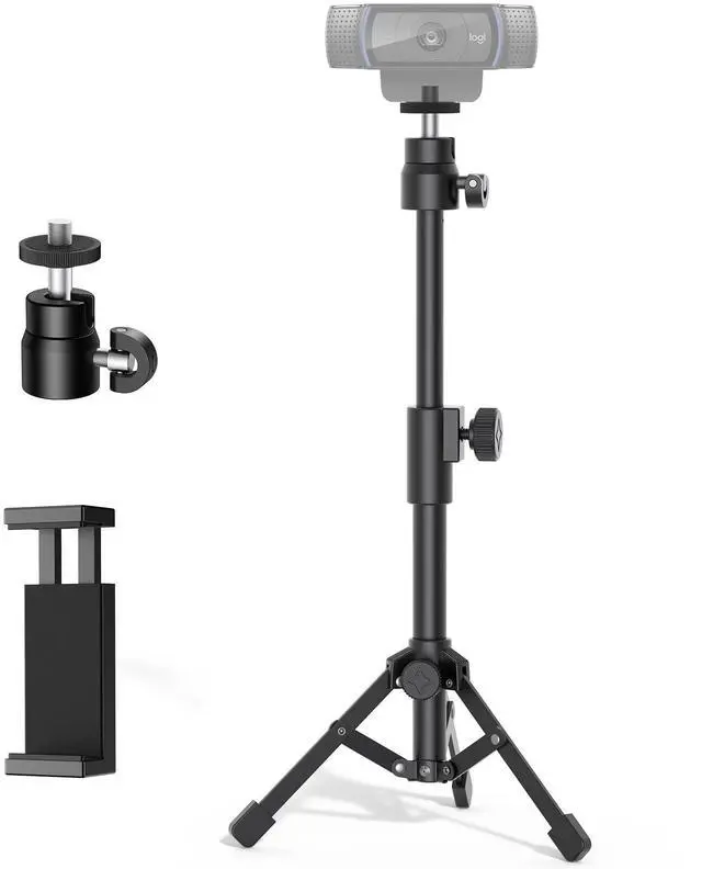 Main image of Webcam Tripod, Extendable Webcam Stand for Desk Camera Stand Mount with Phone Holder for Webcam C922 C930e C920S C920 C615 C960 C920x BRIO 4K NexiGo N60, Right Light, GoPro with 1/4" Thread