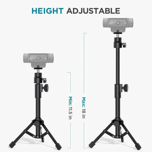 Alt view image 3 of 6 - Webcam Tripod, Extendable Webcam Stand for Desk Camera Stand Mount with Phone Holder for Webcam C922 C930e C920S C920 C615 C960 C920x BRIO 4K NexiGo N60, Right Light, GoPro with 1/4" Thread