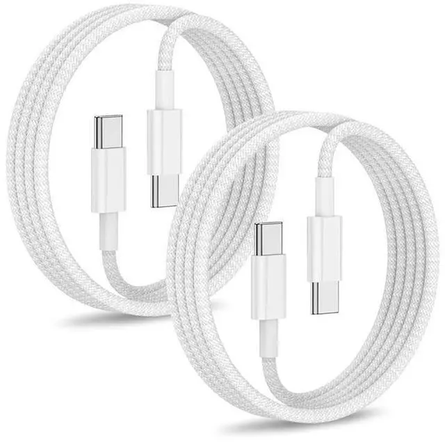 Main image of USB-C to USB-C Woven Charging Cable, 60W Fast Charge Type-C Cord for iPhone 16/15 Pro/Plus/16E, iPad Pro/Air 3ft (Pack of 2)