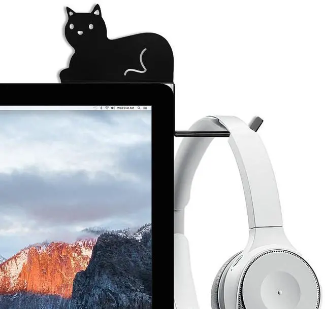 Main image of Monitor Stand, Puppy Tail Hook for Headphone, Saves Desk Space and Protects Headphones, Organizer Decorative Hanger for Hanging Keys Cables and More (Black (Cat))