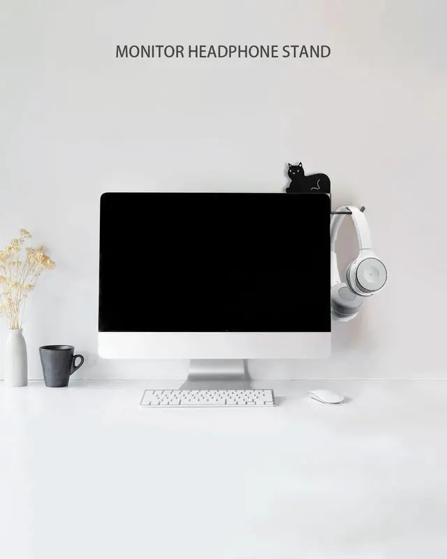 Alt view image 2 of 5 - Monitor Stand, Puppy Tail Hook for Headphone, Saves Desk Space and Protects Headphones, Organizer Decorative Hanger for Hanging Keys Cables and More (Black (Cat))