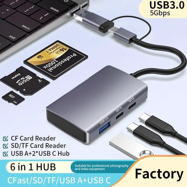 Alt view image 3 of 7 - 6-in-1 CF/SD/TF Card Reader with Dual USB-C Hub - USB 3.0 Card Reader Adapter for Computer/Android/Micro SD/, Memory Stick Pro Duo Adapter, 5Gbps High-Speed Data Transfer