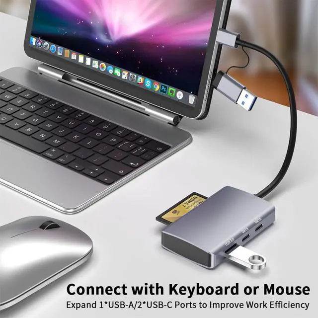 Alt view image 5 of 7 - 6-in-1 CF/SD/TF Card Reader with Dual USB-C Hub - USB 3.0 Card Reader Adapter for Computer/Android/Micro SD/, Memory Stick Pro Duo Adapter, 5Gbps High-Speed Data Transfer