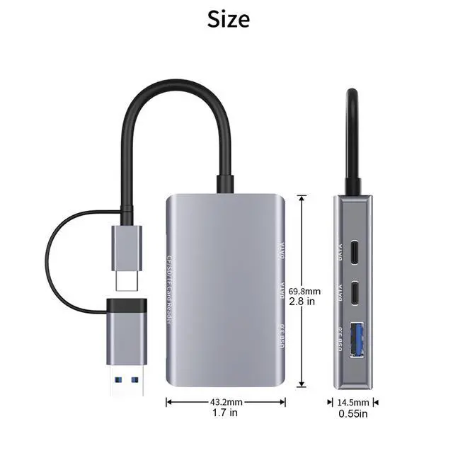 Alt view image 7 of 7 - 6-in-1 CF/SD/TF Card Reader with Dual USB-C Hub - USB 3.0 Card Reader Adapter for Computer/Android/Micro SD/, Memory Stick Pro Duo Adapter, 5Gbps High-Speed Data Transfer