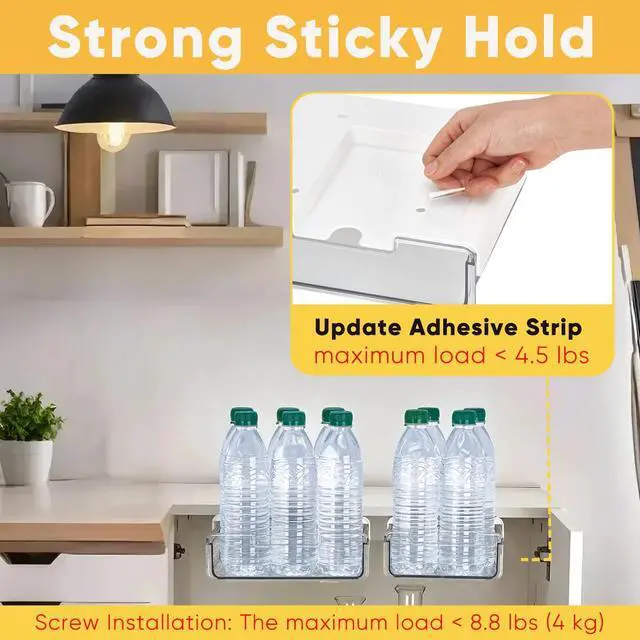 Alt view image 2 of 7 - 2 Pack Under Desk Hanging Drawer Slide Pull Out, Attachable Clear Acrylic Storage Tray, Easy Hidden Self Adhesive Mount Cabinet Shelf Holder for Tables, Home & Office, Counters, Workstation